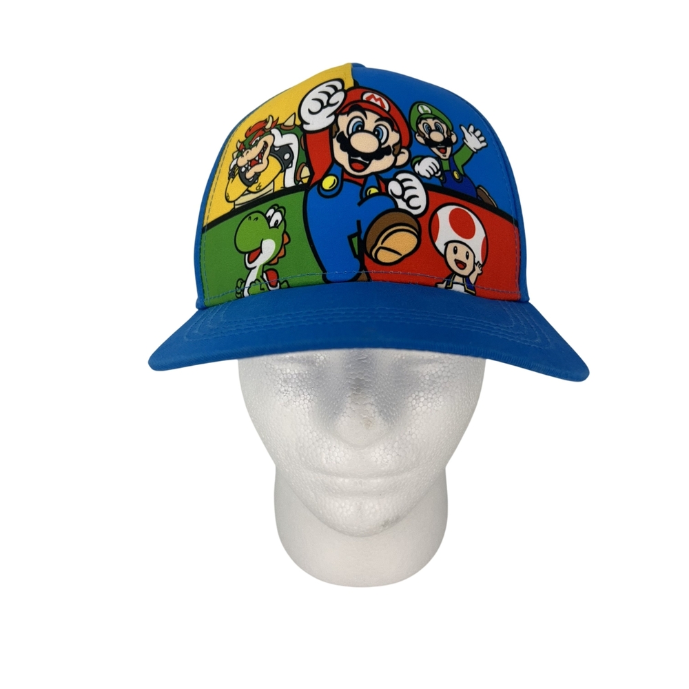 Super Mario Hat Cap Snap Back Blue Kids Gaming Nintendo Bowser Yoshi Luigi Toad